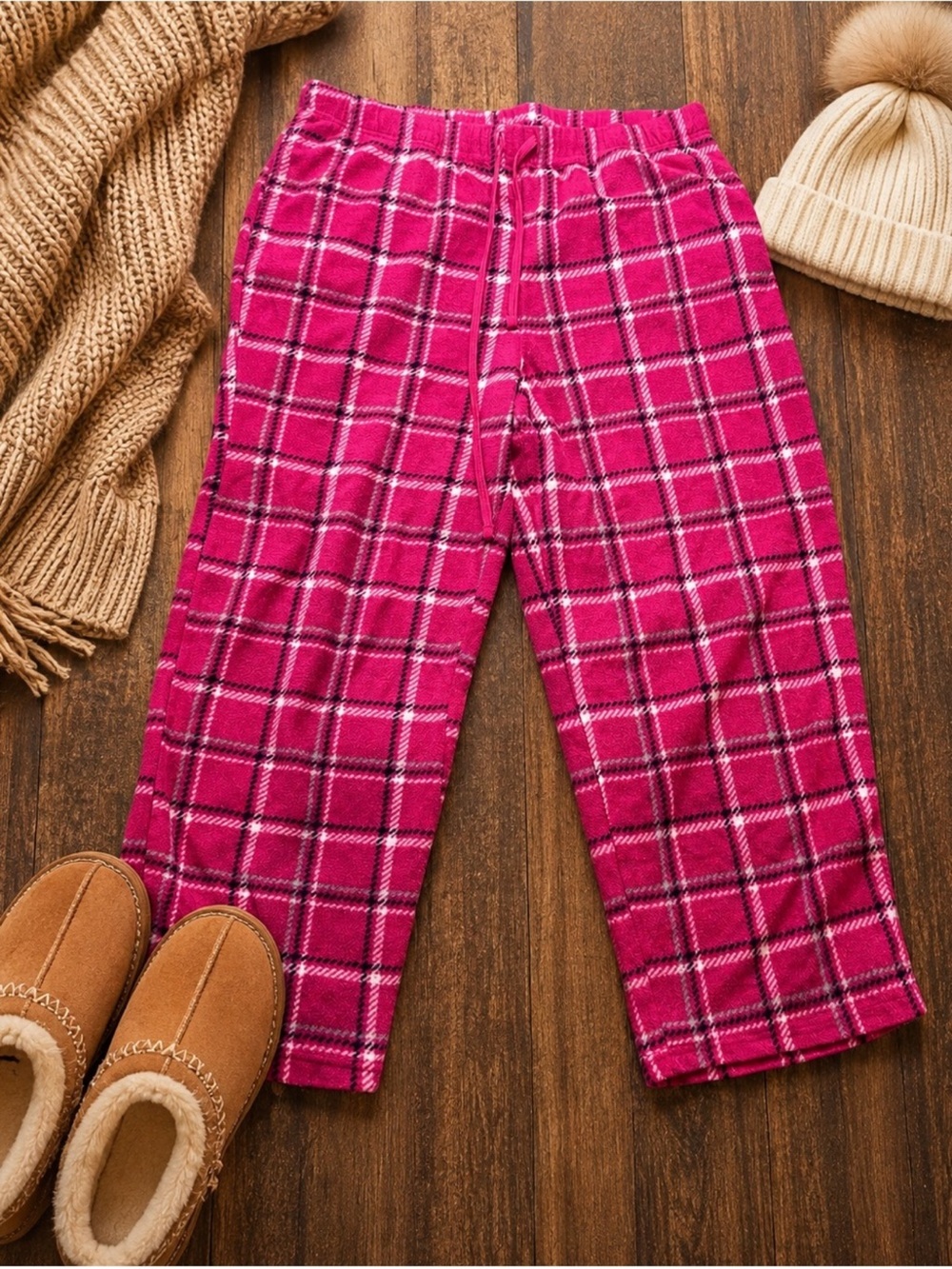 Holiday Time Pink Plaid Fleece Pajama Pants Women’s XL Cozy Lounge Sleepwear